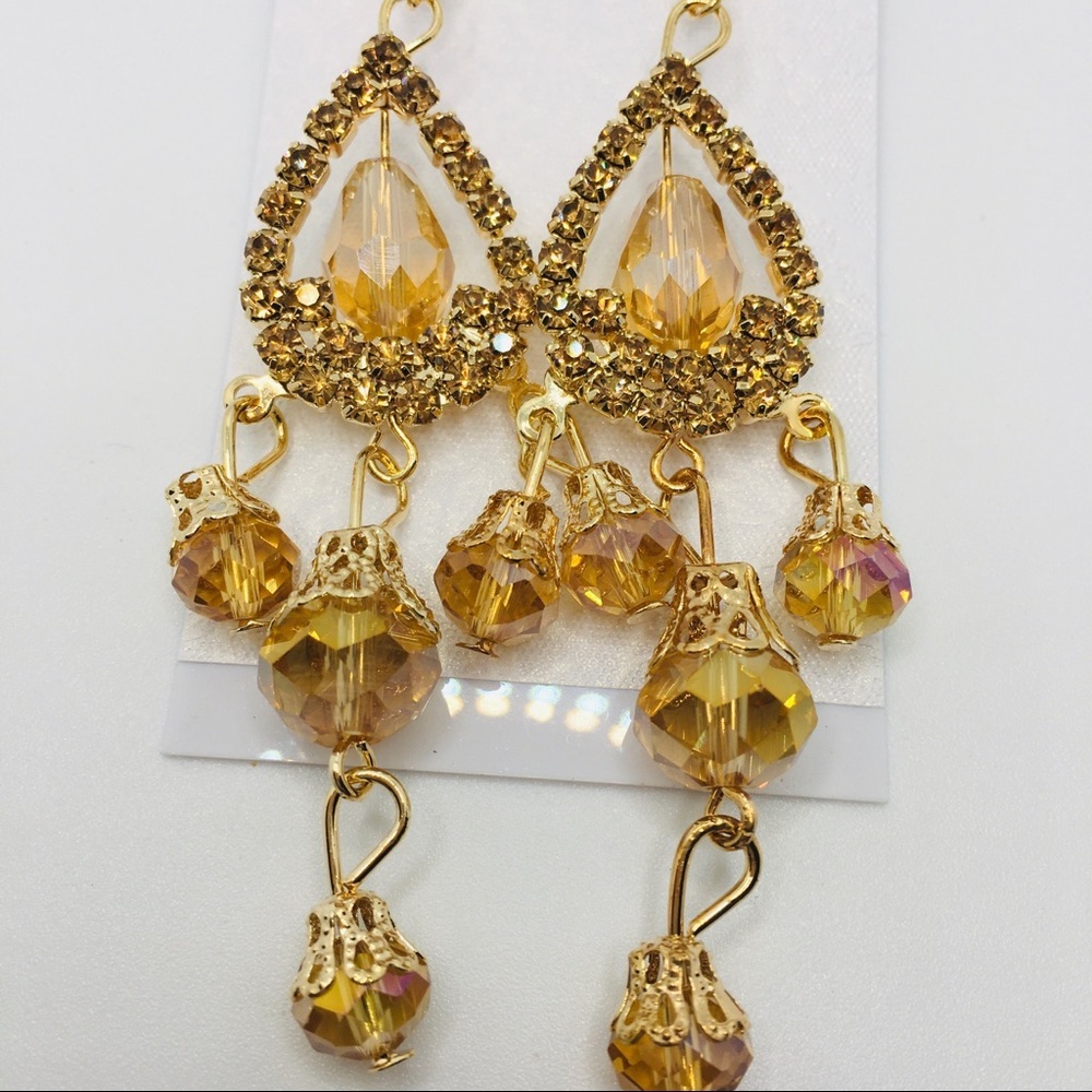 EARRINGS GOLDEN RHINESTONE !! BRILLIANT COLOR!!